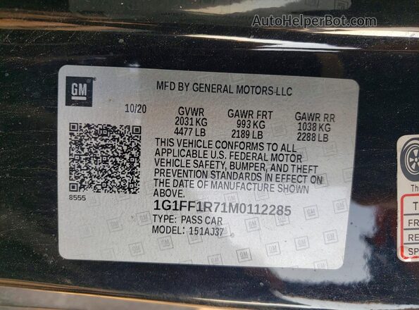 1G1FF1R71M0112285 2021 CHEVROLET CAMARO Black ძრავის განყოფილების ხედი