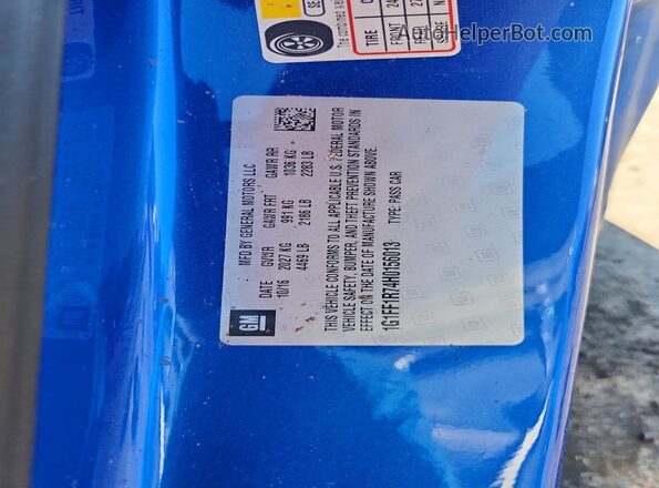 1G1FF1R74H0156013 2017 CHEVROLET CAMARO Blue Widok naklejki z numerem VIN