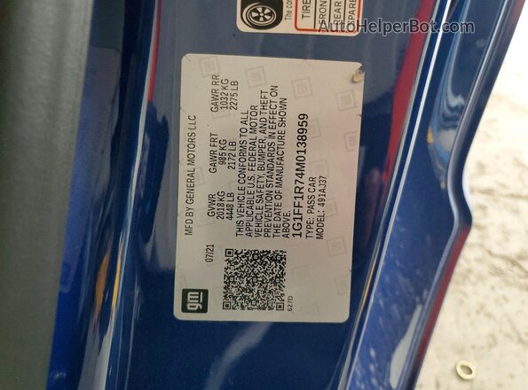 1G1FF1R74M0138959 2021 CHEVROLET CAMARO Blue Vista del compartimento del motor