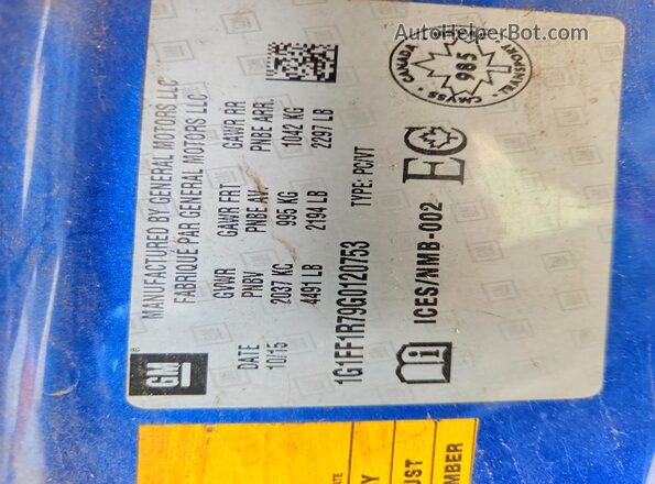 1G1FF1R79G0120753 2016 CHEVROLET CAMARO Blue Вид підкапотного простору