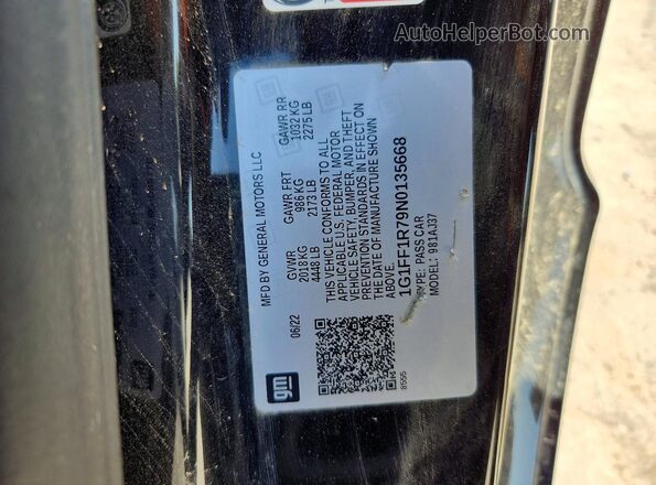 1G1FF1R79N0135668 2022 CHEVROLET CAMARO Black Вид наклейки з VIN-кодом