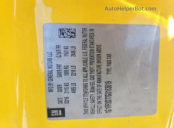 1G1FF3D77G0163619 2016 CHEVROLET CAMARO Yellow Շարժիչի բաժամունքի տեսք