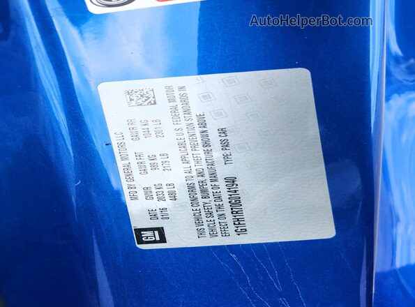1G1FH1R70G0141940 2016 CHEVROLET CAMARO Blue Շարժիչի բաժամունքի տեսք