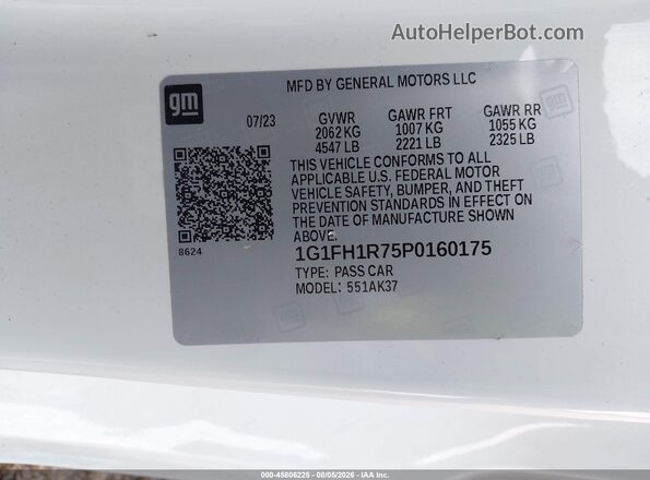 1G1FH1R75P0160175 2023 CHEVROLET CAMARO White Вид підкапотного простору