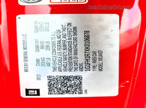 1G1FH1R7XK0106878 2019 CHEVROLET CAMARO Красный Вид подкапотного пространства