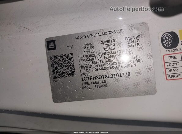 1G1FH3D78L0101778 2020 CHEVROLET CAMARO White Вид підкапотного простору