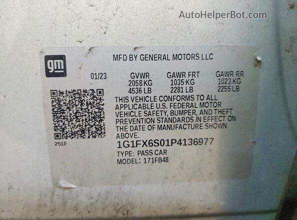 1G1FX6S01P4136977 2023 CHEVROLET BOLT Silver Vista del compartimento del motor