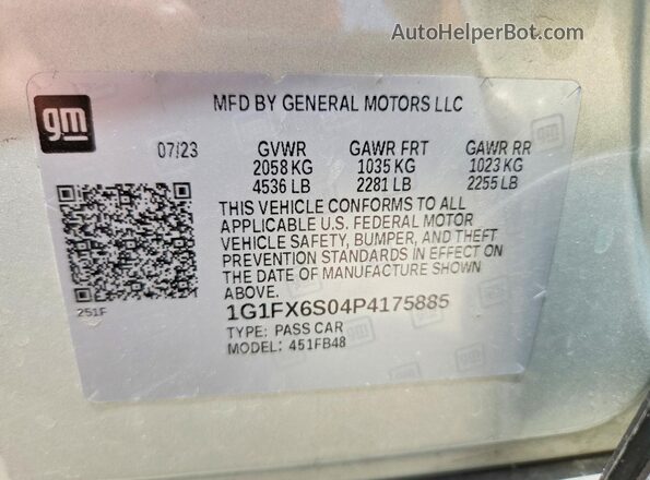 1G1FX6S04P4175885 2023 CHEVROLET BOLT Silver Вид підкапотного простору