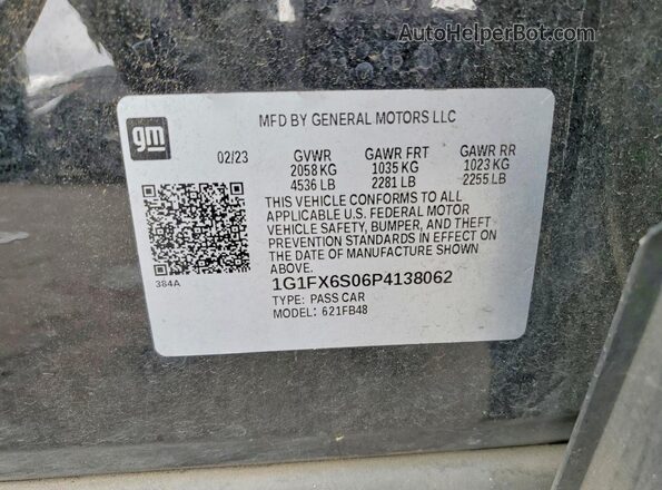 1G1FX6S06P4138062 2023 CHEVROLET BOLT Black VIN კოდის სტიკერის ხედი