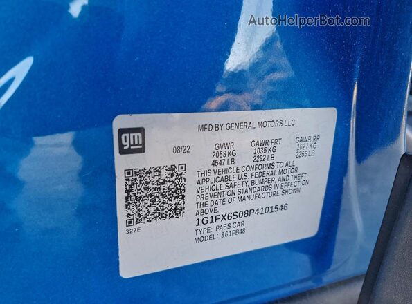 1G1FX6S08P4101546 2023 CHEVROLET BOLT Blue ძრავის განყოფილების ხედი