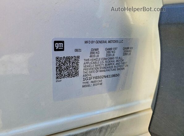 1G1FY6S02N4119650 2022 CHEVROLET BOLT Серебряный Вид наклейки с VIN-кодом