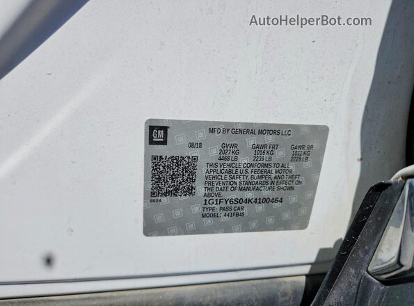 1G1FY6S04K4100464 2019 CHEVROLET BOLT Белый Панорамный вид салона 360°