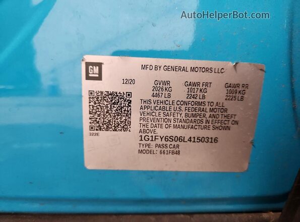 1G1FY6S06L4150316 2020 CHEVROLET BOLT Blue Widok komory silnika