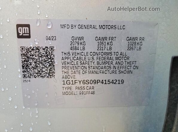 1G1FY6S09P4154219 2023 CHEVROLET BOLT Silver Widok naklejki z numerem VIN