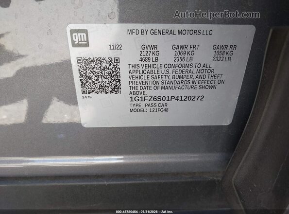 1G1FZ6S01P4120272 2023 CHEVROLET BOLT Серый Вид подкапотного пространства