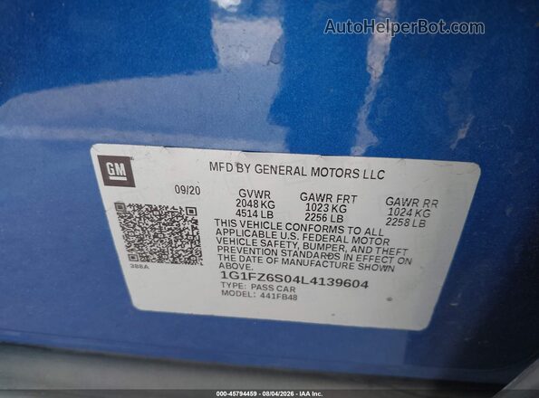 1G1FZ6S04L4139604 2020 CHEVROLET BOLT Blue Вид підкапотного простору