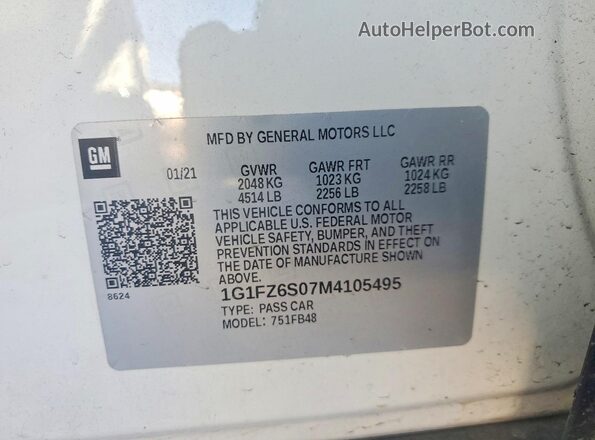 1G1FZ6S07M4105495 2021 CHEVROLET BOLT White 