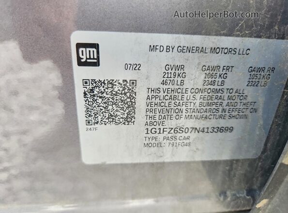 1G1FZ6S07N4133699 2022 CHEVROLET BOLT Gray Շարժիչի բաժամունքի տեսք