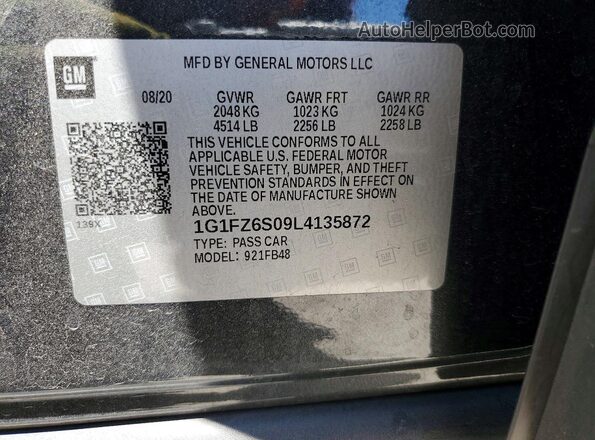 1G1FZ6S09L4135872 2020 CHEVROLET BOLT Gray VIN კოდის სტიკერის ხედი