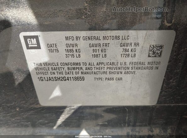 1G1JA5SH2G4118659 2016 CHEVROLET SONIC Gray Vista del compartimento del motor