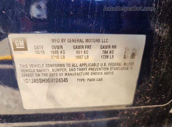 1G1JA5SH9G4124345 2016 CHEVROLET SONIC Черный Вид подкапотного пространства