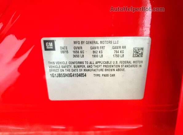 1G1JB5SH0G4104854 2016 CHEVROLET SONIC Red Вид підкапотного простору