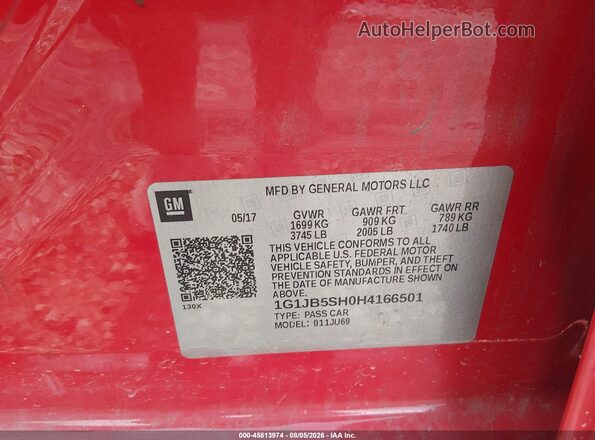 1G1JB5SH0H4166501 2017 CHEVROLET SONIC Красный Вид подкапотного пространства