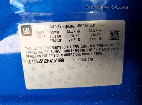 1G1JB5SH2H4151899 2017 CHEVROLET SONIC Blue Շարժիչի բաժամունքի տեսք