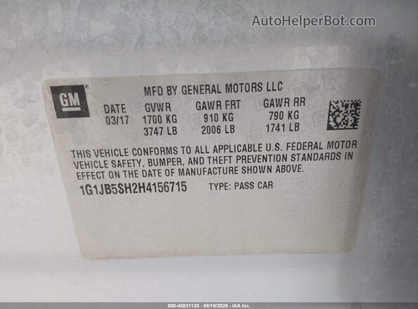 1G1JB5SH2H4156715 2017 CHEVROLET SONIC Light Blue Вид підкапотного простору