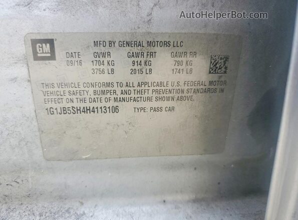 1G1JB5SH4H4113106 2017 CHEVROLET SONIC Silver VIN sticker view