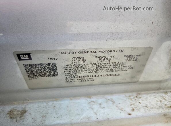 1G1JB5SH4J4108512 2018 CHEVROLET SONIC Silver ძრავის განყოფილების ხედი
