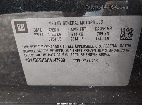 1G1JB5SH5H4143909 2017 CHEVROLET SONIC Black Widok komory silnika