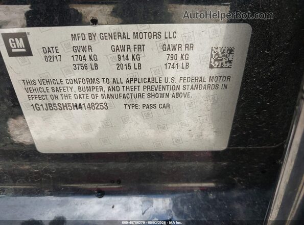 1G1JB5SH5H4148253 2017 CHEVROLET SONIC Black Widok komory silnika