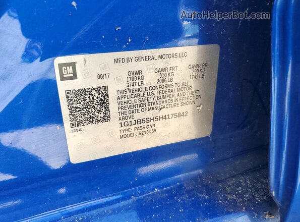1G1JB5SH5H4175842 2017 CHEVROLET SONIC Blue 