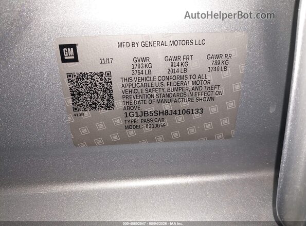 1G1JB5SH8J4106133 2018 CHEVROLET SONIC Blue Widok komory silnika