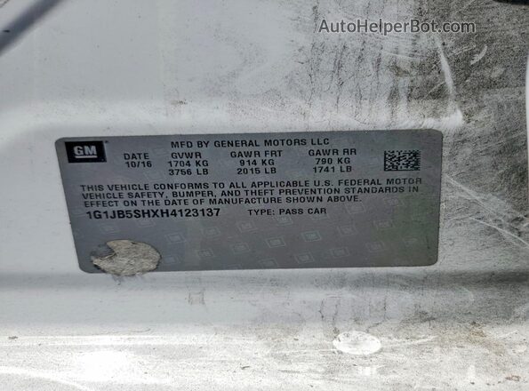 1G1JB5SHXH4123137 2017 CHEVROLET SONIC White Widok komory silnika