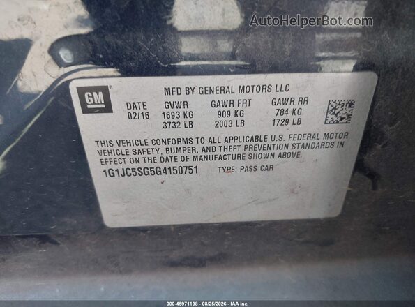 1G1JC5SG5G4150751 2016 CHEVROLET SONIC Dark Blue Vista del compartimento del motor