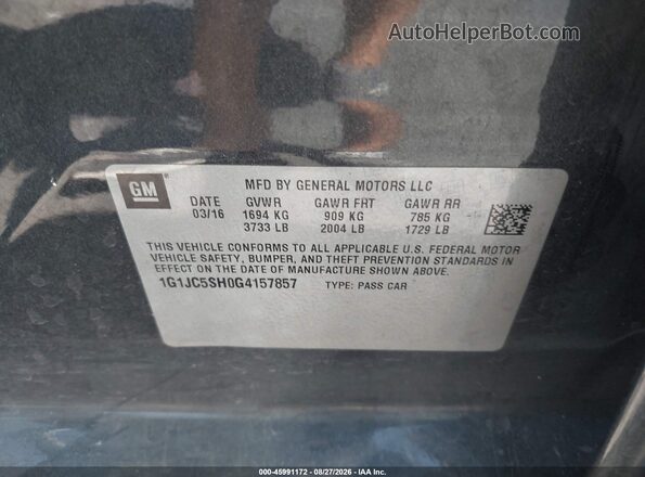 1G1JC5SH0G4157857 2016 CHEVROLET SONIC Gray Вид підкапотного простору