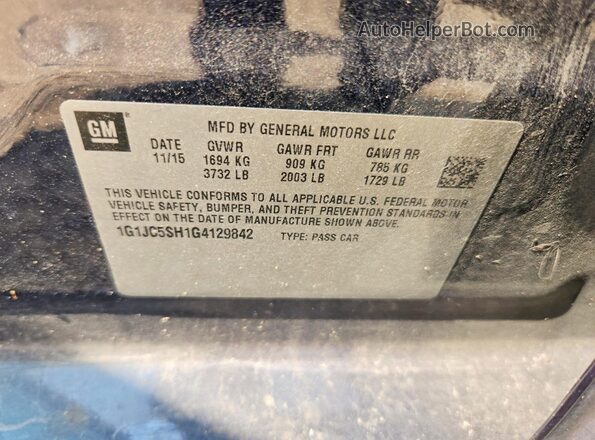 1G1JC5SH1G4129842 2016 CHEVROLET SONIC Blue Widok komory silnika