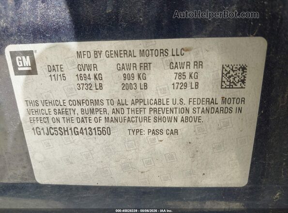 1G1JC5SH1G4131560 2016 CHEVROLET SONIC Blue ძრავის განყოფილების ხედი