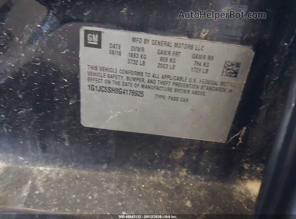 1G1JC5SH8G4178925 2016 CHEVROLET SONIC Black Вид підкапотного простору