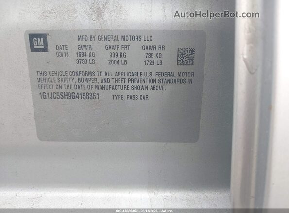 1G1JC5SH9G4158361 2016 CHEVROLET SONIC Silver Engine compartment view