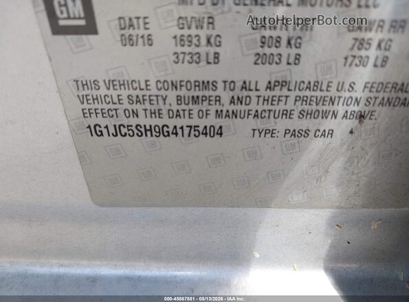 1G1JC5SH9G4175404 2016 CHEVROLET SONIC Серебряный Вид подкапотного пространства