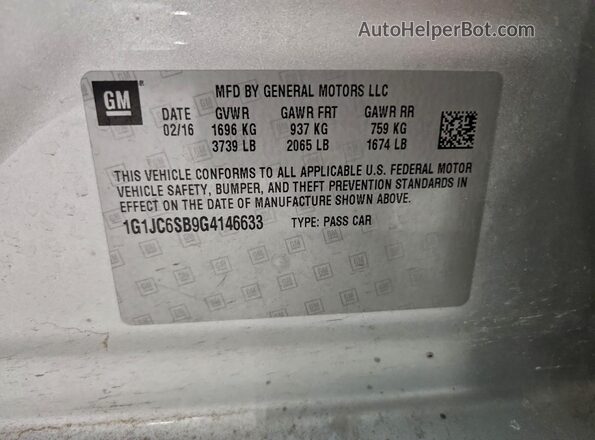 1G1JC6SB9G4146633 2016 CHEVROLET SONIC Серебряный 