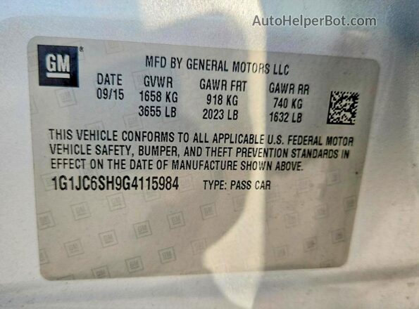 1G1JC6SH9G4115984 2016 CHEVROLET SONIC Silver Vista del compartimento del motor