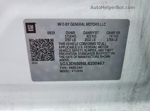 1G1JD5SB6L4100467 2020 CHEVROLET SONIC Белый Вид подкапотного пространства