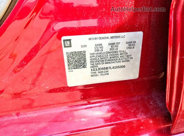 1G1JD5SB7L4105306 2020 CHEVROLET SONIC Red VIN sticker view