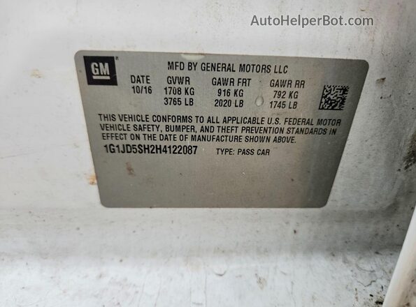 1G1JD5SH2H4122087 2017 CHEVROLET SONIC White Շարժիչի բաժամունքի տեսք