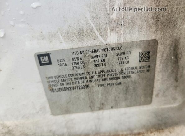 1G1JD5SH2H4123336 2017 CHEVROLET SONIC White ძრავის განყოფილების ხედი