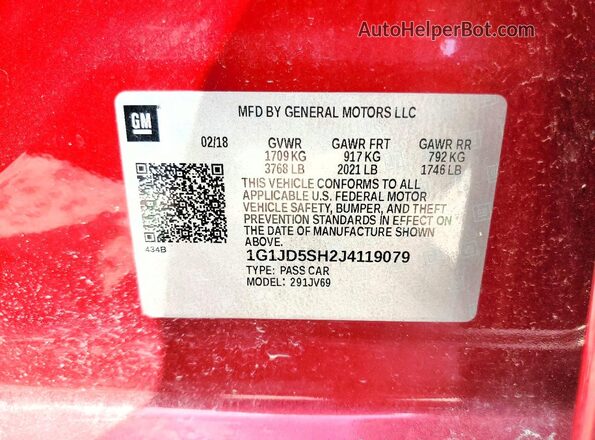 1G1JD5SH2J4119079 2018 CHEVROLET SONIC Красный Вид подкапотного пространства